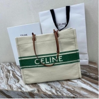 Luxury Cheap Celine SQUARED CABAS CELINE IN PLEIN SOLEIL TEXTILE AND CALFSKIN 192172 GREEN&TAN