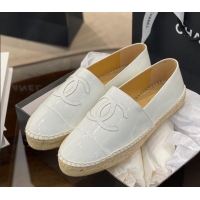 Cheapest Chanel CC Patent Leather Espadrilles 031085 White 2021