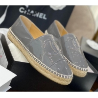 Unique Grade Chanel CC Patent Leather Espadrilles 031085 Gray 2021