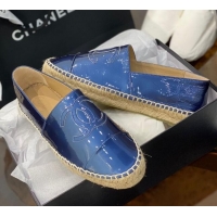 Good Looking Chanel CC Patent Leather Espadrilles 031085 Blue 2021