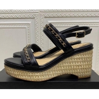 Top Design Chanel Calfskin Chain Wedge Sandals 031143 Black 2021