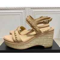 Luxury Cheap Chanel Calfskin Chain Wedge Sandals 031143 Nude 2021