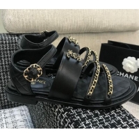 Best Product Chanel Calfskin Chain Flat Sandals 031145 Black 2021