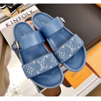 Cheap Price Louis Vuitton Bom Dia Denim Flat Sandals 031148 Blue 2021