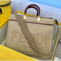 Luxury Cheap Fendi Sunshine Beige Canvas Medium Shopper Bag fD2204 2021