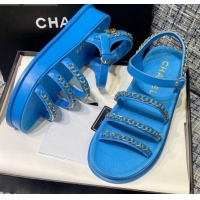 Sumptuous Chanel Calfskin Chain Strap Flat Sandals G37140 Blue 2021