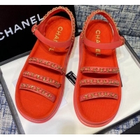 Crafted Chanel Calfskin Chain Strap Flat Sandals G37140 Red 2021