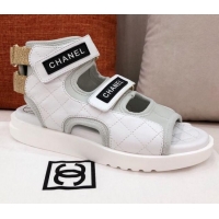 Best Grade Chanel Goatskin High-top Strap Flat Sandals G37231 White 2021