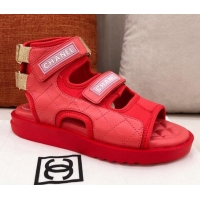 Inexpensive Chanel Goatskin High-top Strap Flat Sandals G37231 Red 2021