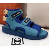 Perfect Chanel Goatskin High-top Strap Flat Sandals G37231 Blue 2021