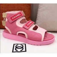 Super Quality Chanel Goatskin High-top Strap Flat Sandals G37231 Pink 2021