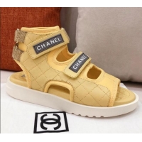 Top Quality Chanel Goatskin High-top Strap Flat Sandals G37231 Yellow 2021