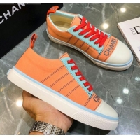 Most Popular Chanel Striped Canvas Sneakers CCS01 Orange 2021