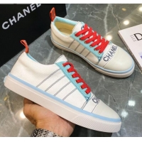 Best Luxury Chanel Striped Canvas Sneakers CCS01 White 2021