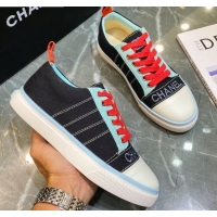 Top Quality Chanel Striped Canvas Sneakers CCS03 Black 2021