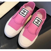 Good Quality Chanel CC Patch Canvas Sneakers CCS04 Pink 2021