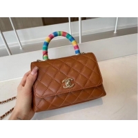 Modern Classic chanel mini flap bag with top handle AS2215 brown