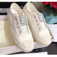 Cute Chanel CC Patch Canvas Sneakers CCS04 White 2021