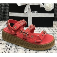 Shop Chanel Chain Flat Sandals CCFS001 Red 2021