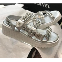 Popular Chanel Chain Flat Sandals CCFS002 Silver 2021