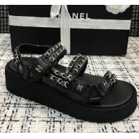 Best Design Chanel Chain Flat Sandals CCFS004 Black 2021