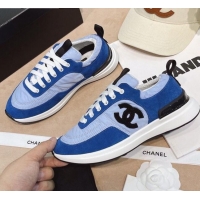 Low Price Chanel Suede and Nylon Sneakers G37122 Light Blue/Blue 2021