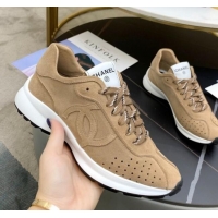 Popular Style Chanel Suede Sneakers G37307 Dark Beige 2021