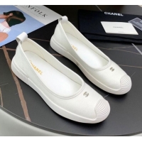 Top Quality Chanel Canvas Flat Loafers Shoes 33042 White 2021