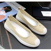 Unique Grade Chanel Canvas Flat Loafers Shoes 33042 Beige 2021