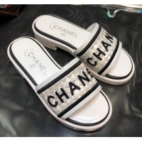 Good Quality Chanel Embroidered Slide Sandals G34826 White 2021