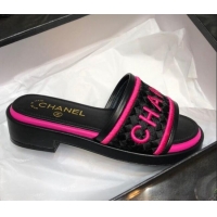 Cute Chanel Embroidered Slide Sandals G34826 Pink 2021 