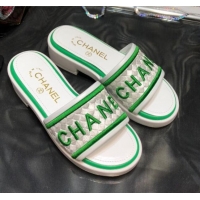 Best Design Chanel Embroidered Slide Sandals G34826 Green 2021 