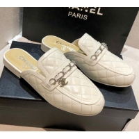 Grade Design Chanel Lambskin CC Chain Flat Mules G37314 White 2021