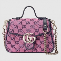 Famous Brand Gucci GG Marmont Multicolor mini top handle bag 583571 Pink and blue