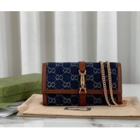 Promotional Gucci Jackie 1961 chain wallet denim 652681 Blue