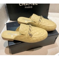 New Style Chanel Lambskin CC Chain Flat Mules G37314 Apricot 2021