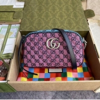 Best Price Gucci GG Marmont Multicolor small shoulder bag 447632 Green&yellow&red& powder