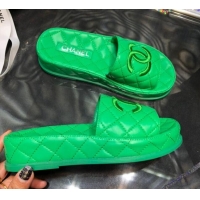 Discount Chanel Lambskin Platform Flat Slide Sandals G36901 Green 2021