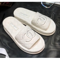 Discount Design Chanel Lambskin Platform Flat Slide Sandals G36901 White 2021