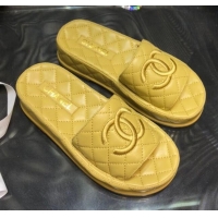 Best Price Chanel Lambskin Platform Flat Slide Sandals G36901 Yellow 2021