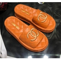 Reasonable Price Chanel Lambskin Platform Flat Slide Sandals G36901 Orange 2021