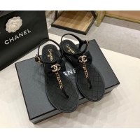 Custom Chanel Lambskin Flat Sandals With Bowknot 040282 Black 2021