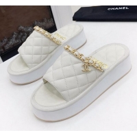 Good Quality Chanel Chain Platform Slide Sandals 040753 White 2021