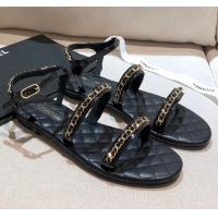 Good Product Chanel Leather Chain Flat Sandals G36934 Black 2021