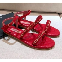 Top Quality Chanel Suede Chain Flat Sandals G36934 Red 2021