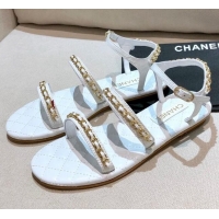 Affordable Price Chanel Leather Chain Flat Sandals G36934 White 2021