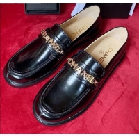 Most Popular Chanel Shiny Leather CAHNEL Charm Loafers 040765 Black 2021