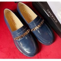 Top Quality Chanel Shiny Leather CAHNEL Charm Loafers 040765 Blue 2021