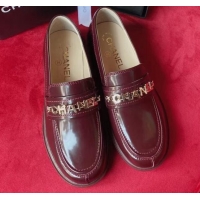 Best Design Chanel Shiny Leather CAHNEL Charm Loafers 040765 Burgundy 2021