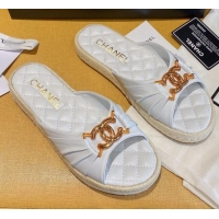 Discount Design Chanel Quilted Leather CC Knot Flat Slide Sandals 040812 White 2021